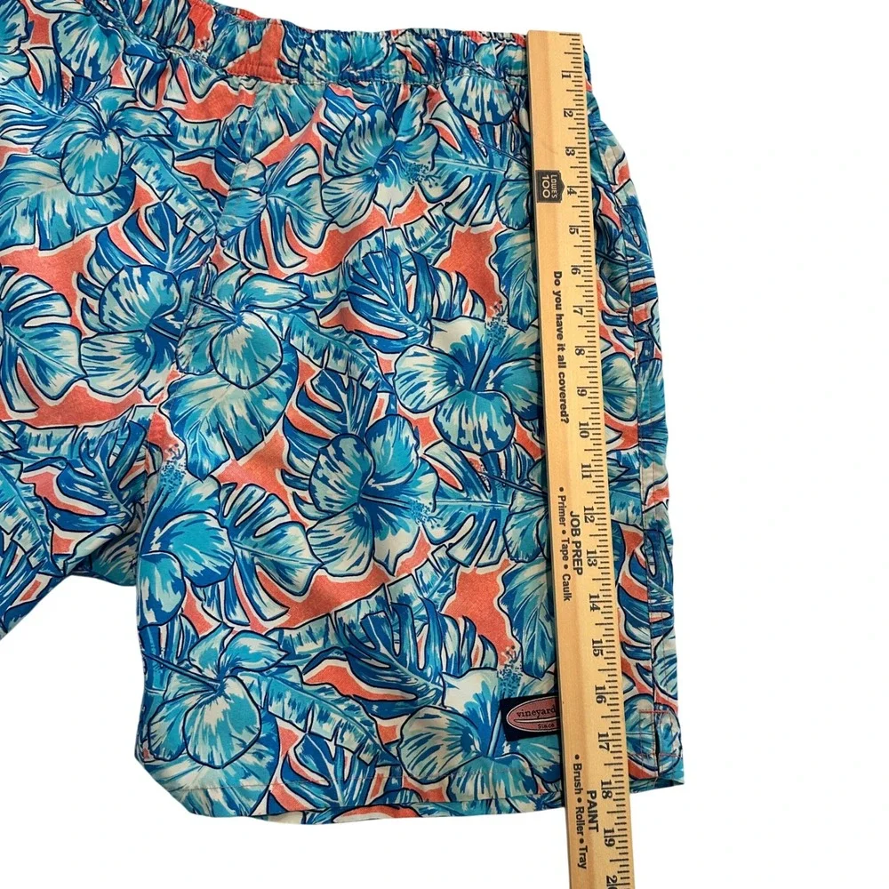 Vineyard Vines‎ Mens Tropical Hibiscus Swim Trunks Blue Coral Pink Medium
